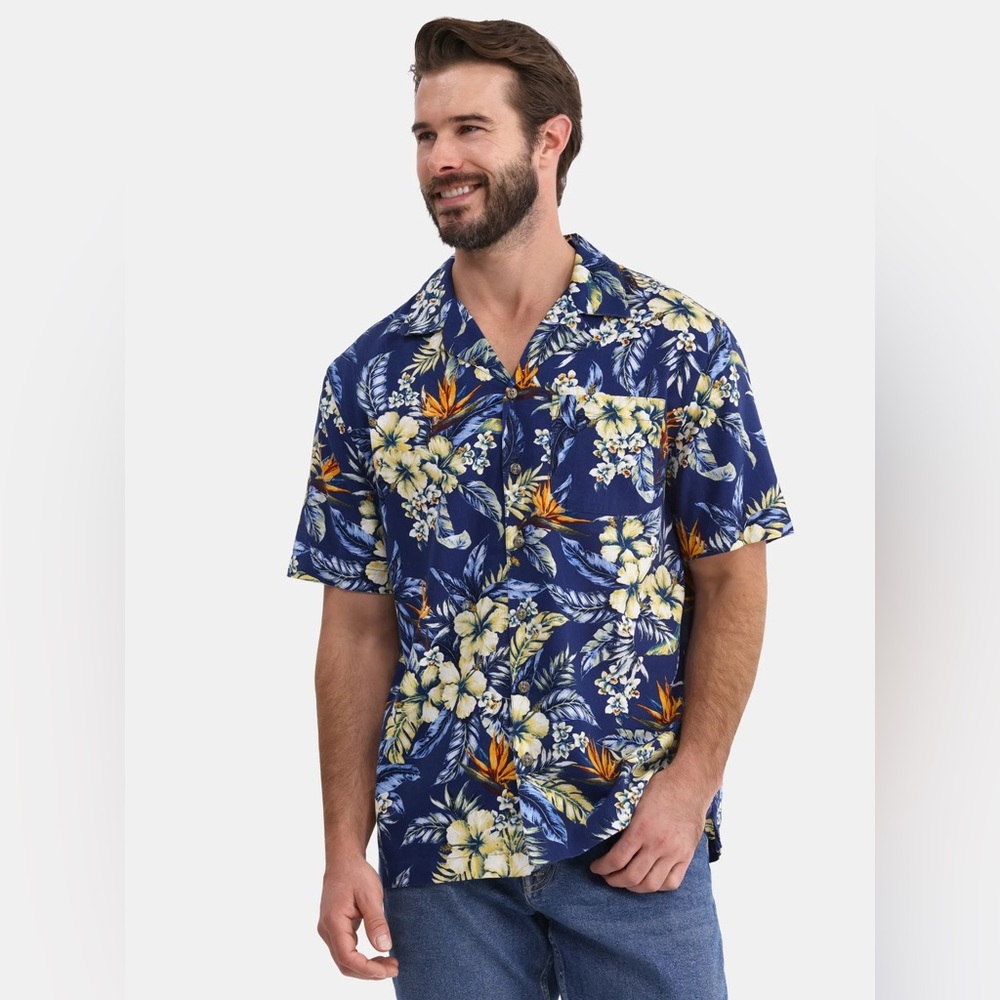 NWT, George Men's Navy Floral Button Down Shirt